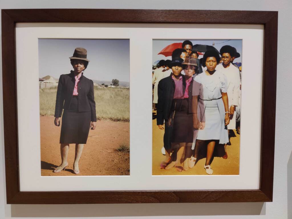 This photo dyptych is part of Lebohang Kganye’s photo series in which she wears her deceased mother’s clothes to re-create family snapshots