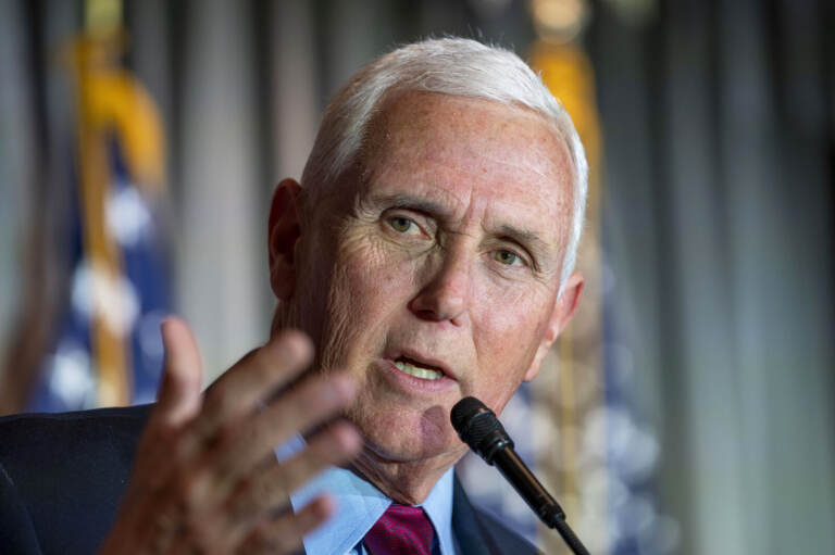 Former Vice President Mike Pence speaks at a Coolidge and the American Project luncheon on Feb. 16
