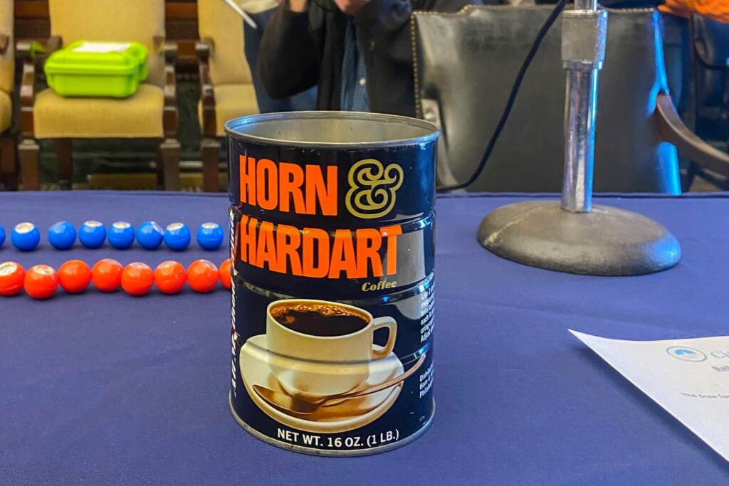 cityhall-ballotdrawing-coffeecan-hornhardart-scaled The Horn & Hardart coffee can awaits its pivotal role in City Hall. (Kira Wang/Billy Penn)