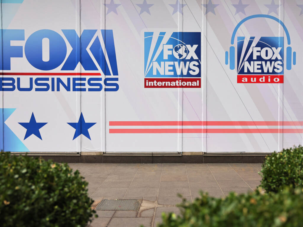 Rupert Murdoch Calls Off Proposed Merger Of News Corp And Fox The logos for Fox programs are displayed on the News Corp. building