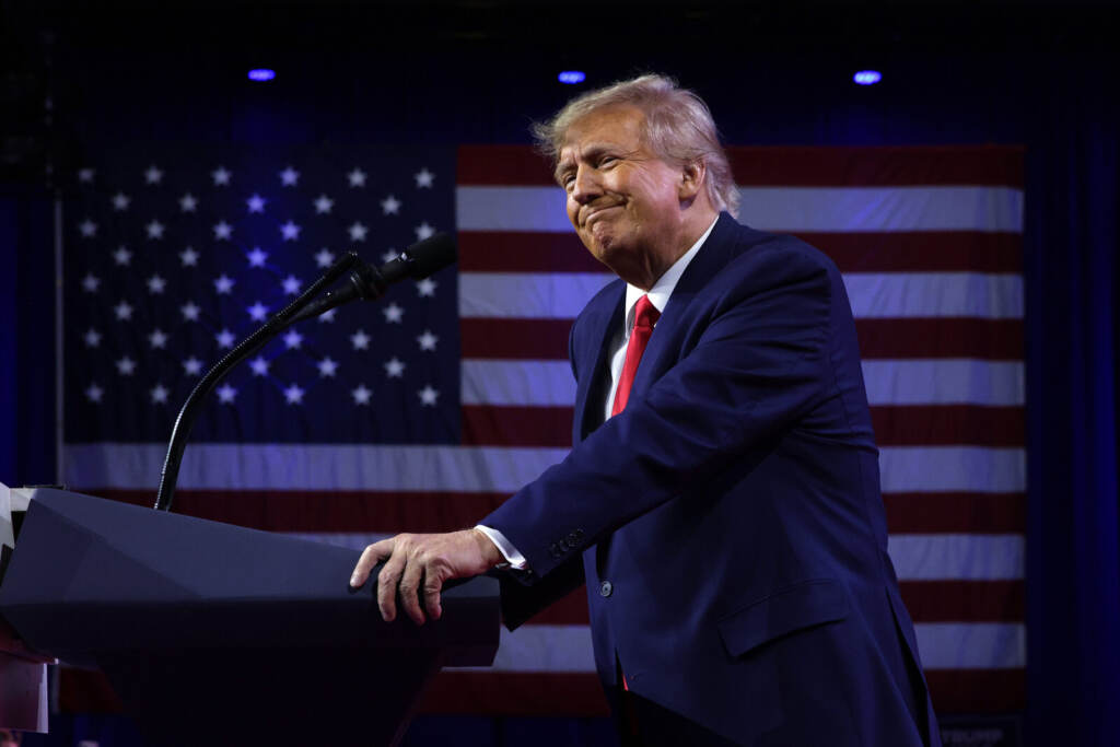 Conservatives Attend The Annual CPAC Event Former President Donald Trump addresses the annual Conservative Political Action Conference (CPAC) at Gaylord National Resort & Convention Center on March 4 in National Harbor, Md. (Alex Wong/Getty Images)