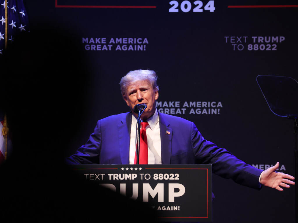Donald Trump Begins 2024 Campaign With A Speech In Iowa Former President Donald Trump speaks at the Adler Theatre