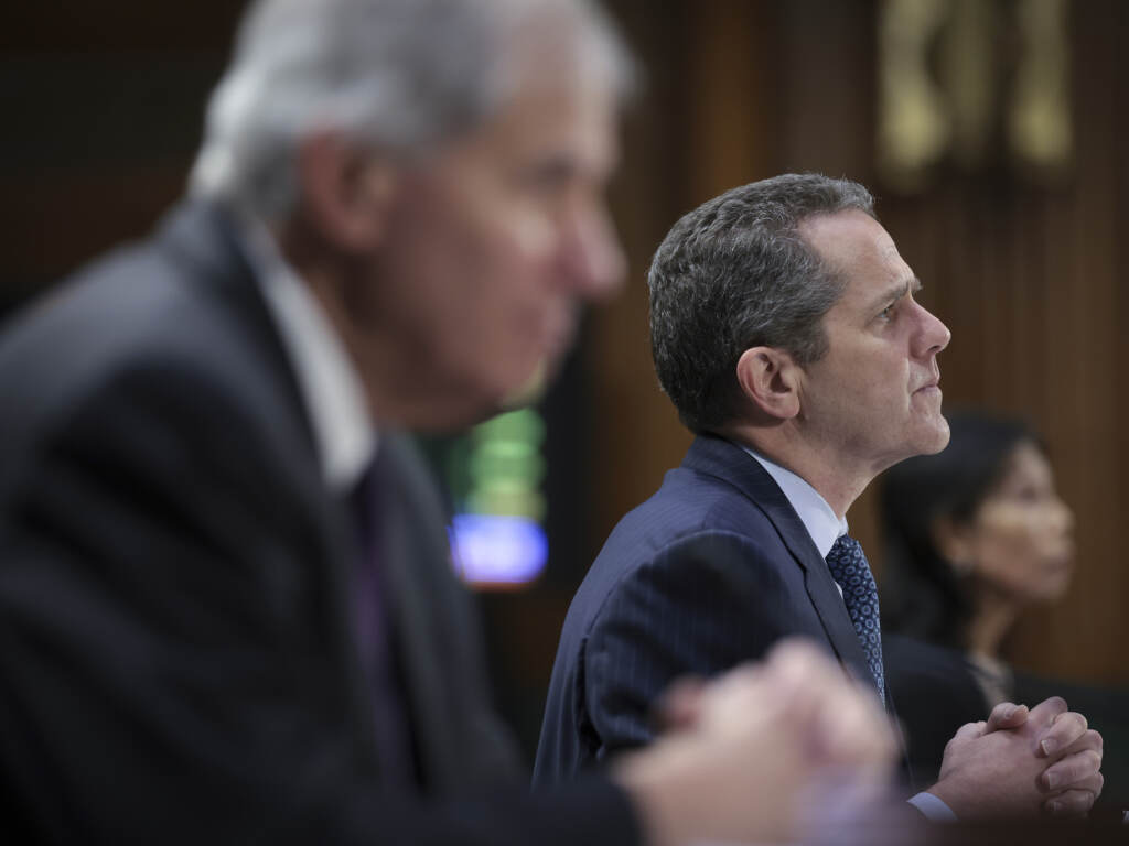 Federal Reserve Vice Chair for Supervision Michael S. Barr appears before the Senate Banking, Housing and Urban Affairs Committee in Washington, D.C., on March 28, 2023. The collapse of Silicon Valley Bank has sparked scrutiny from lawmakers who want to know what went wrong and whether regulators did enough to oversee the lender. Federal Reserve Board Vice Chair for Supervision Michael S. Barr (R) appears before the Senate Banking, Housing and Urban Affairs Committee March 28, 2023 in Washington, DC. The committee heard testimony on the topic of 'Recent Bank Failures and the Federal Regulatory Response.' (Photo by Win McNamee/Getty Images)