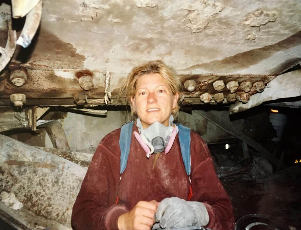 Teresa Thompson inside the World Trade Center pile at Ground Zero in October 2001.