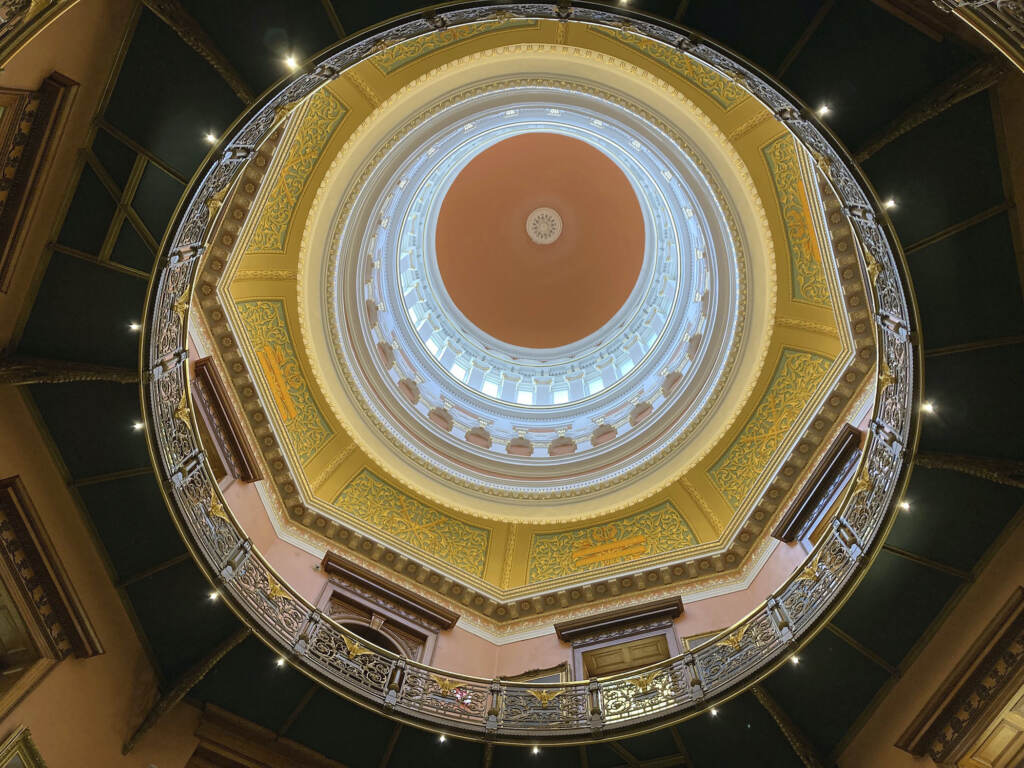 New Jersey Statehouse Renovation Looking up inside the dome at the N.J. Capitol building