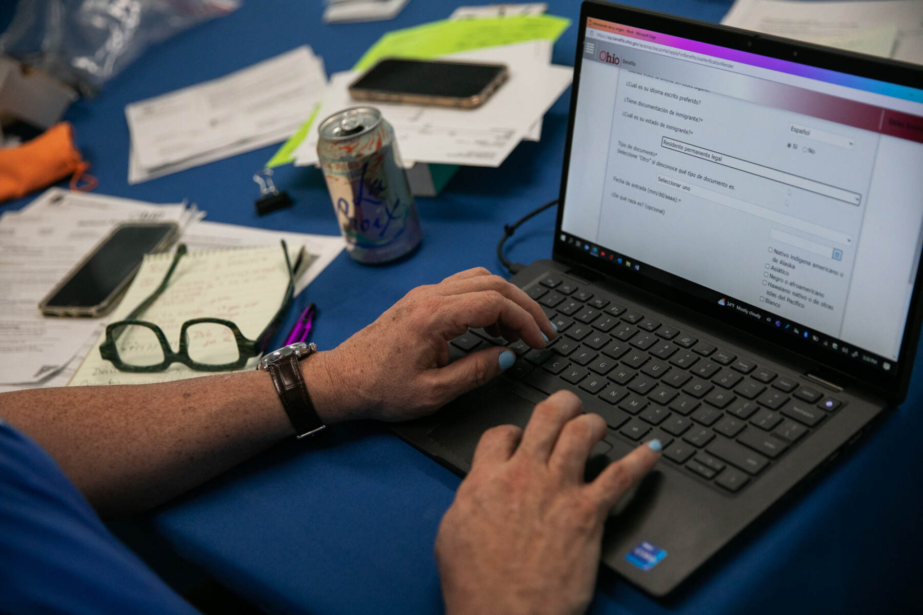 Samuel Camacho, a health insurance navigator with the Universal Health Care Action Network of Ohio, assists people in enrolling for or renewing Medicaid. Samuel Camacho, a health insurance navigator with the Universal Health Care Action Network of Ohio, assists people in enrolling for or renewing Medicaid