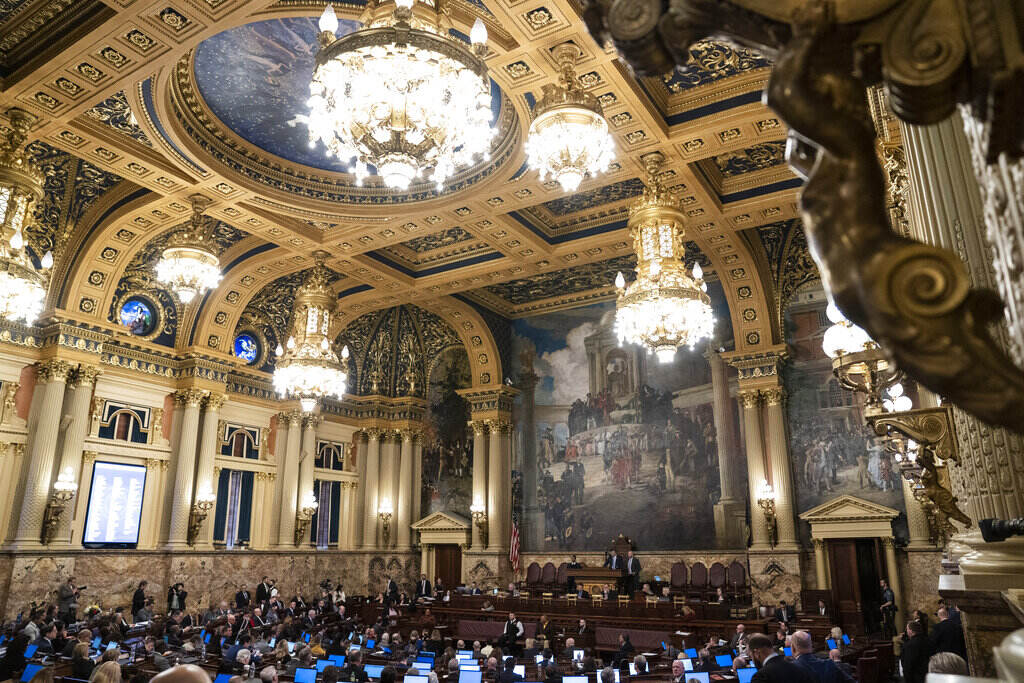 Pennsylvania Legislature The large chambers and the ceiling of the Pa. State Capitol are shown