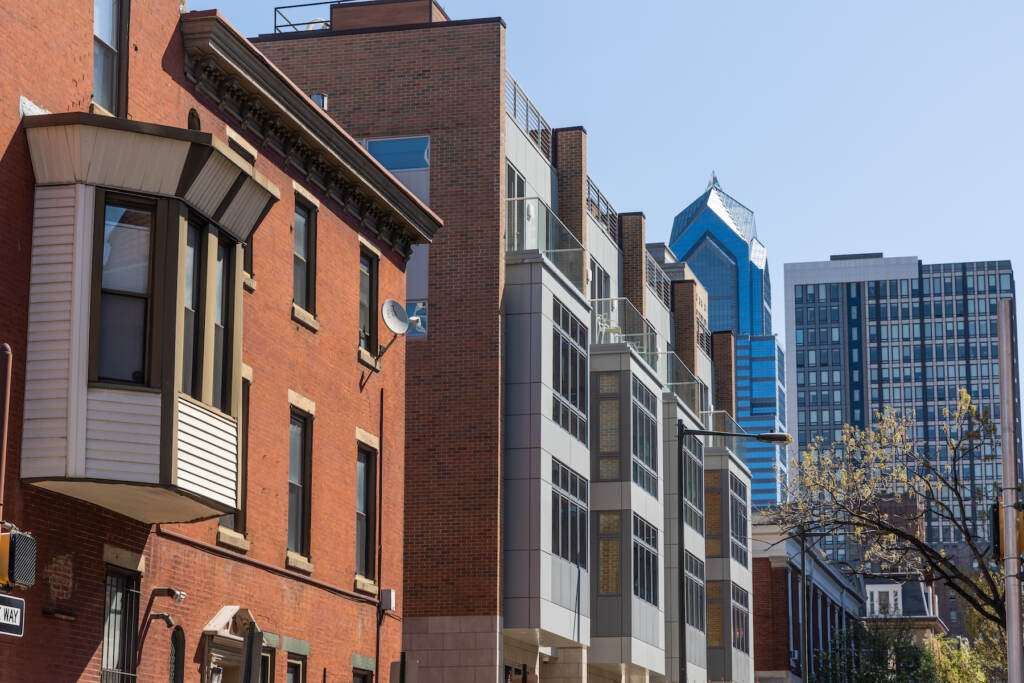 Center City, Philadelphia. (Kimberly Paynter/WHYY) Apartment buildings in Center City.