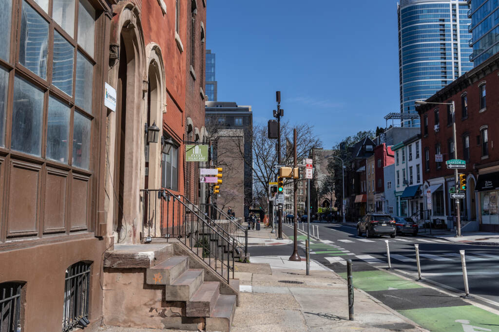Center City, Philadelphia. (Kimberly Paynter/WHYY) A look down a street in Center City, Philly.