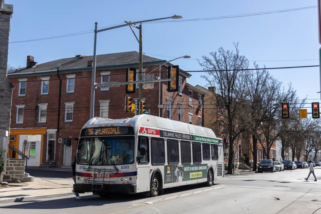 Norristown, Pa. (Kimbelry Paynter/WHYY) SEPTA bus crossing an intersection.