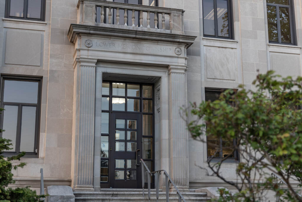 Lower Merion’s municipal building. (Kimberly Paynter/WHYY) An exterior of a building that reads