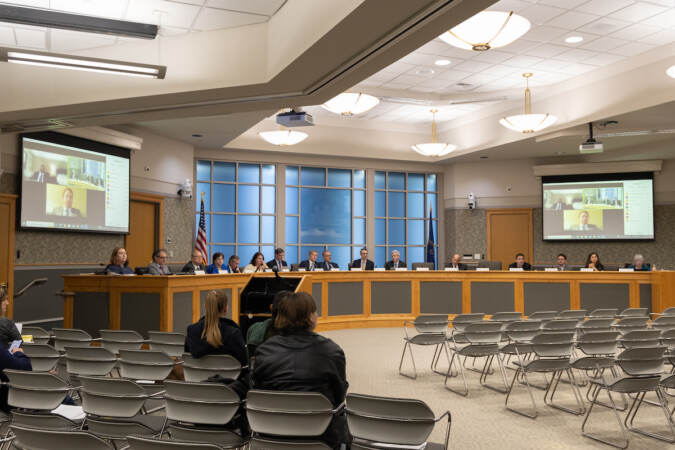 Board of Commissioners meet in Lower Merion Township, Pa., on April 19, 2023. (Kimberly Paynter/WHYY)