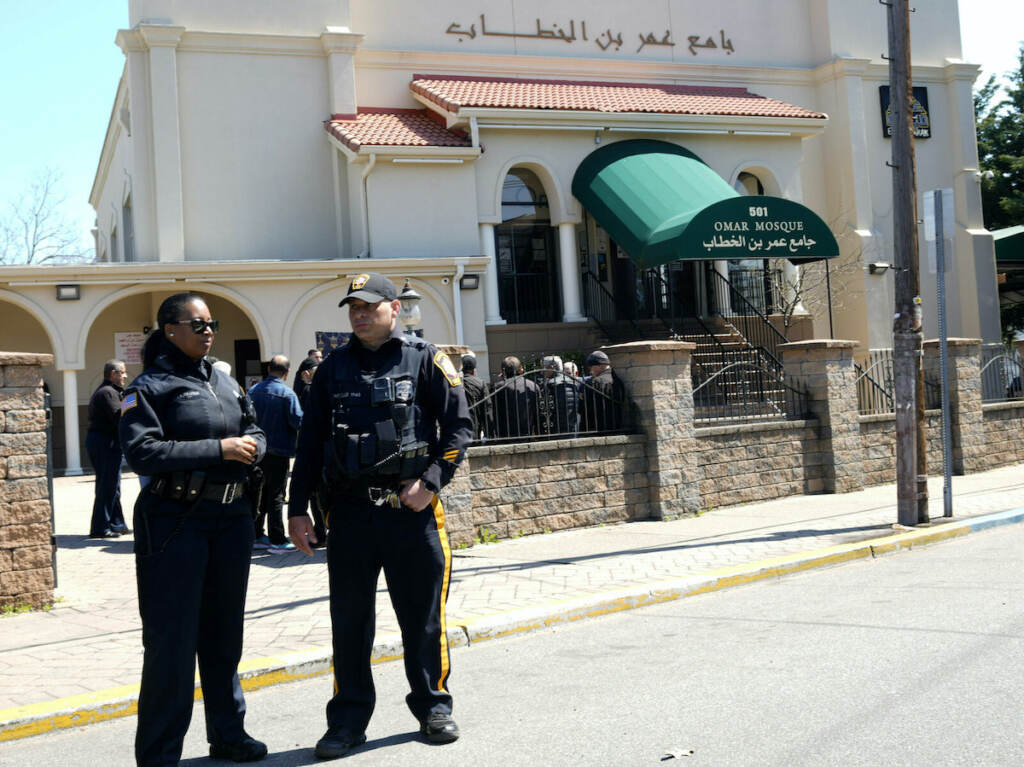 Security outside Omar Mosque