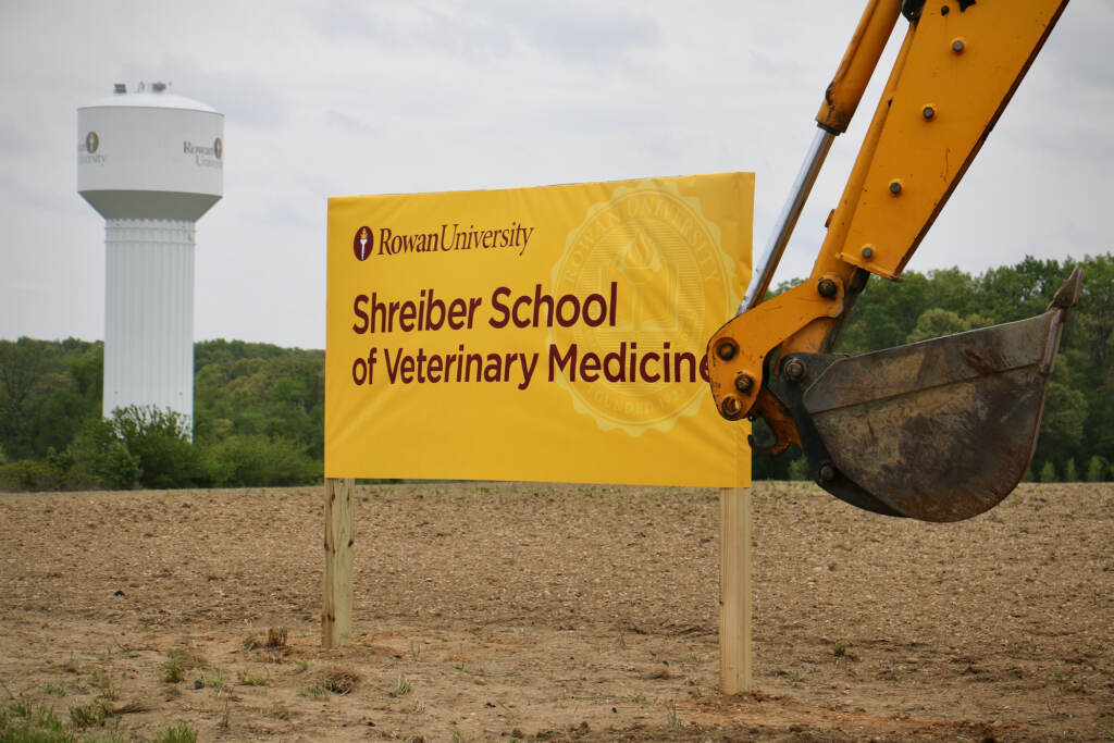 2023 04 28-e lee-harrison nj rowan university-veterinary school groundbreaking water tower A sign reads