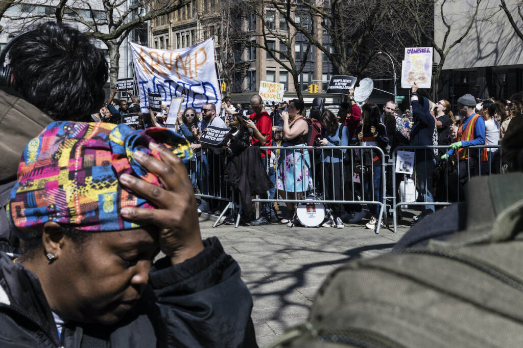Trump Indictment Anti-Trump supporters face off against Trump supporters from a separate pen at a protest held in Collect Pond Park across the street from the Manhattan District Attorney's office in New York