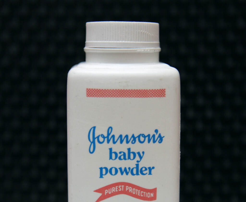 Johnson & Johnson Talcum Powder Claim A bottle of Johnson's baby powder is displayed
