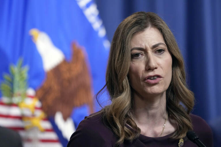 DEA Administrator Anne Milgram speaks during a news conference at the Justice Department in Washington