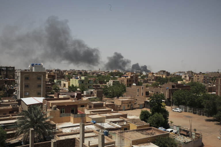 Smoke is seen in Khartoum, Sudan