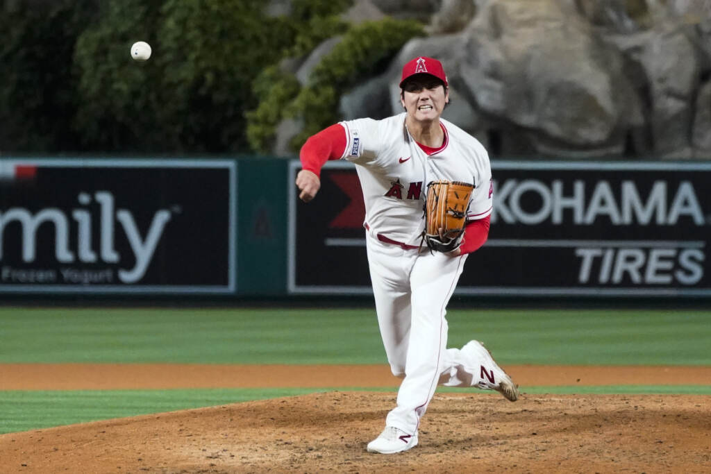 Royals Angels Baseball Los Angeles Angels starting pitcher Shohei Ohtani (17) throws during a baseball game against the Kansas City Royals in Anaheim