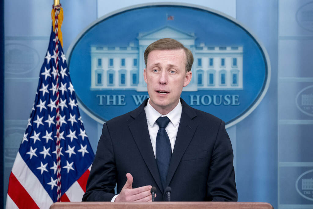 White House national security adviser Jake Sullivan speaks at a press briefing at the White House in Washington