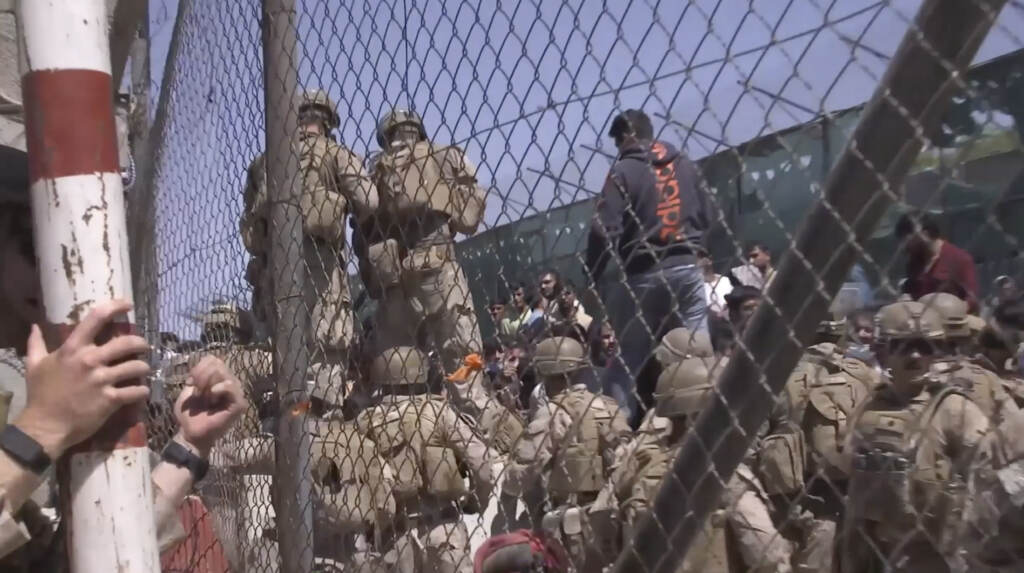 Afghanistan Islamic State Leader Killed This image from a video released by the Department of Defense shows U.S. Marines at Abbey Gate before a suicide bomber struck outside Hamid Karzai International Airport on Aug. 26, 2021, in Kabul Afghanistan