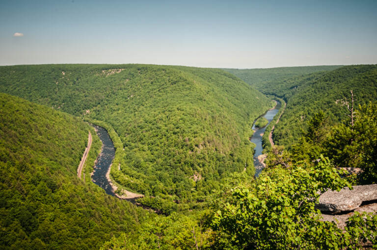 Aerial view of the Lehigh River.