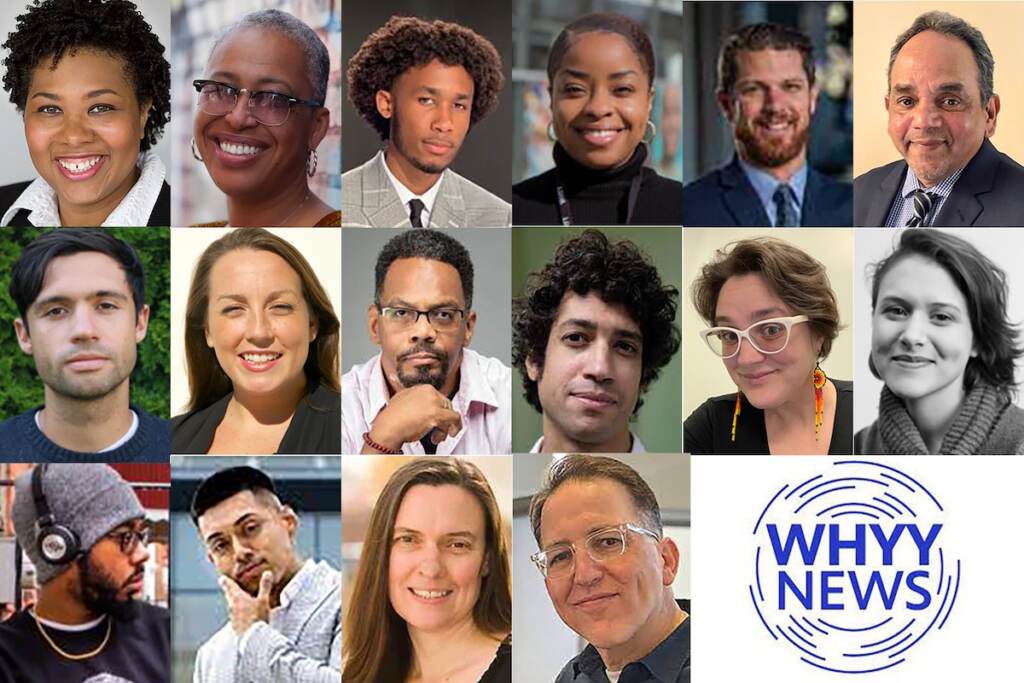 WHYY News hires and promotions April 2023 Rows of headshots of people recently hired and/or promoted at WHYY News.
