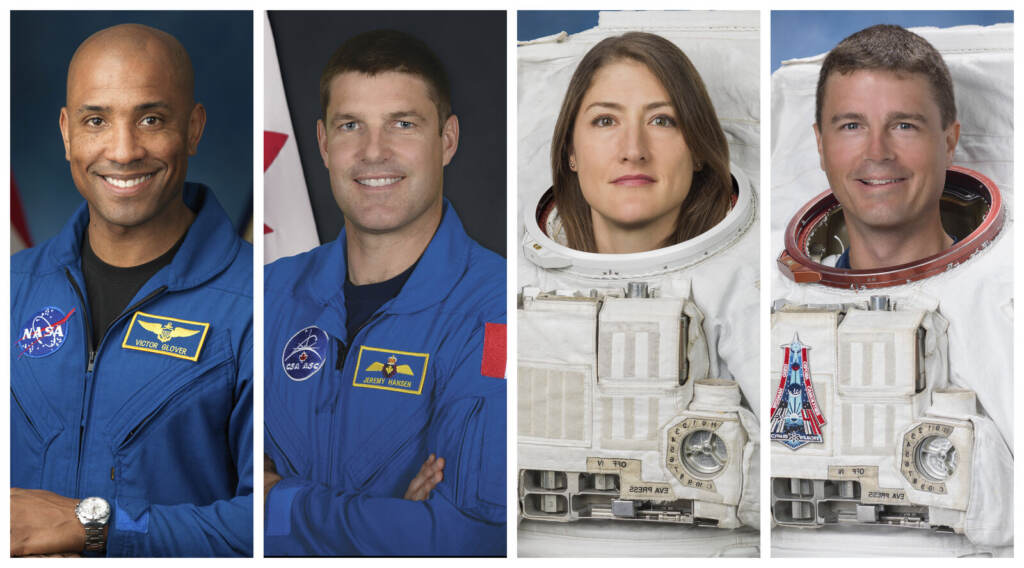 NASA Moon Astronauts This combination of photos shows, from left, astronauts Victor Glover, Jeremy Hansen, Christina Koch, and Reid Wiseman.