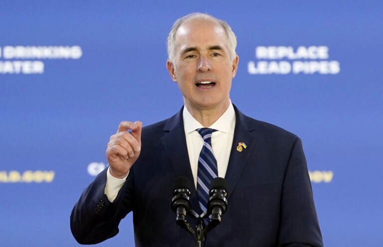 U.S. Sen. Bob Casey speaks from a podium