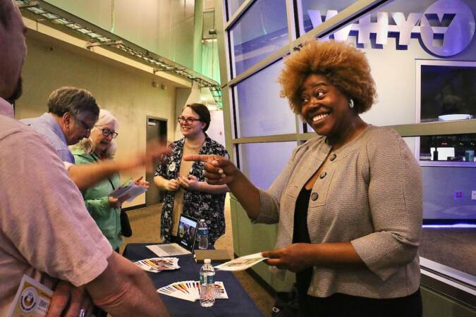 Philadelphia City Council Candidate Melissa Robbins talks with voters.
