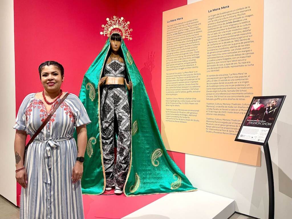 julieta-zavala-del-art-museum Julieta Zavala poses with one of her designs currently on display at the Delaware Art Museum.