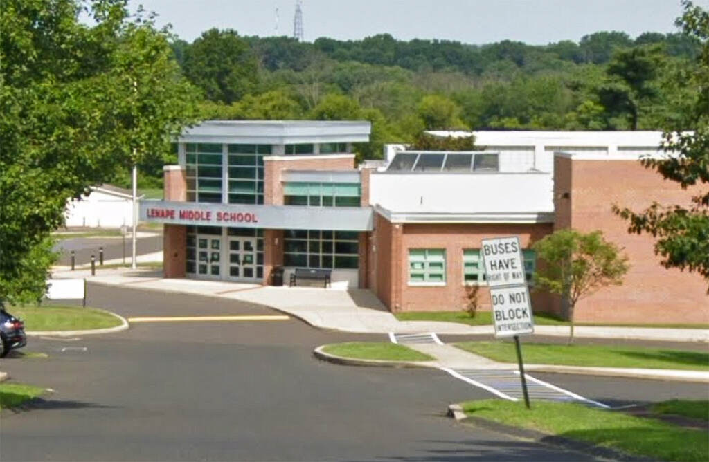 lenape-middle-school-central-bucks-doylestown-google-maps a school building, shown from the street.