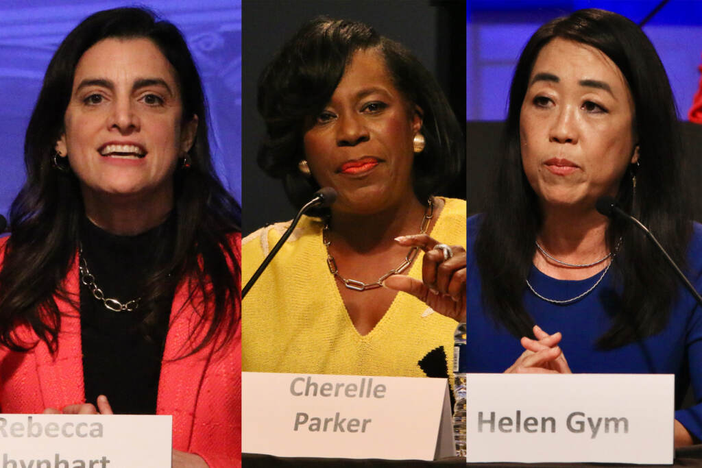 womenmayoralcandidates-rhynhartparkergym Rebecca Rhynhart, Cherelle Parker, and Helen Gym