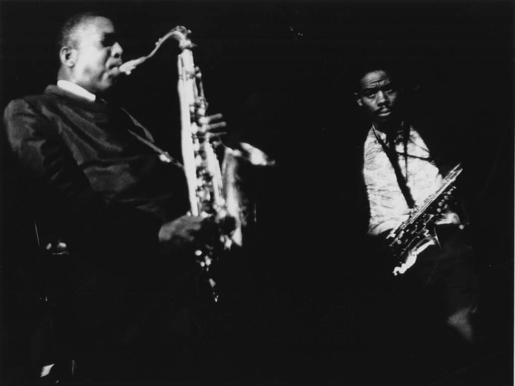 John Coltrane (left) and Eric Dolphy on stage at the Village Gate in New York City in the summer of 1961. A recording of the performance, once thought lost, was recently discovered in the New York Public Library. John Coltrane and Eric Dolphy with their saxophones.