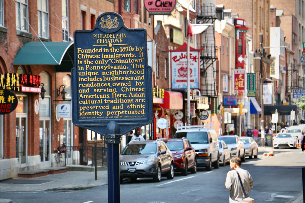 A historical marker recognizes Philadelphia Chinatown.