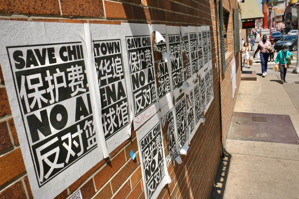 2023 05 10-e lee-philadelphia chinatown-endangered place save chinatown wheatpaste Signs read