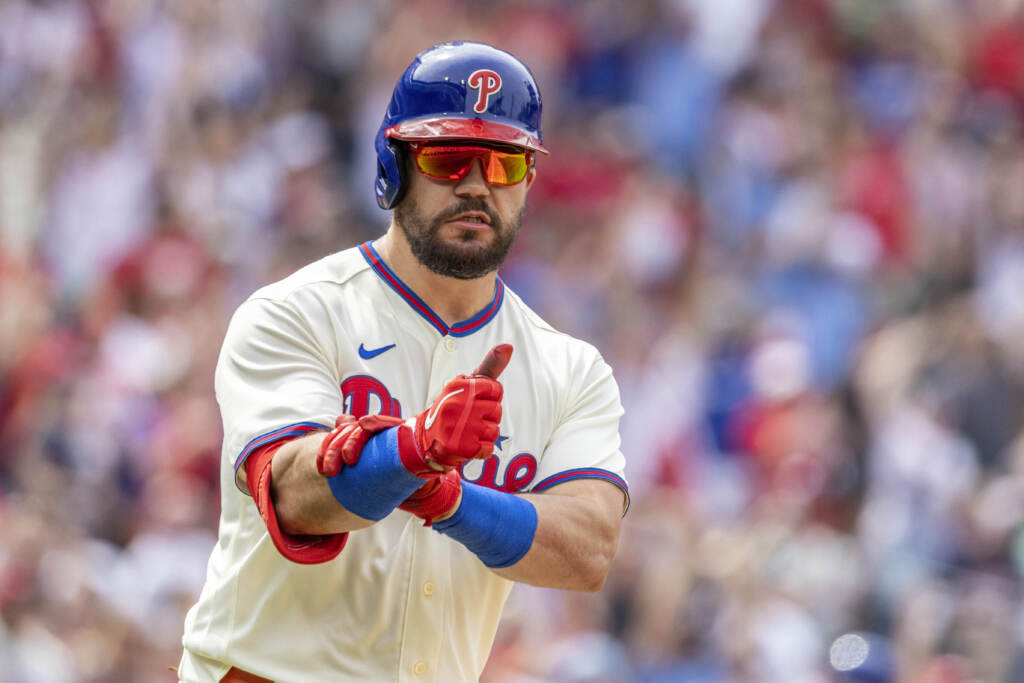 Kyle Schwarber Philadelphia Phillies designated hitter Kyle Schwarber gestures after hitting a home run during the seventh inning of a baseball game against the Boston Red Sox, Sunday, May 7, 2023, in Philadelphia