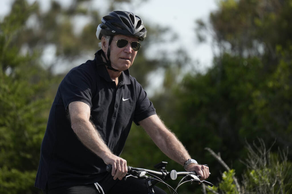 Joe Biden President Joe Biden goes on a bike ride in Gordons Pond State Park in Rehoboth Beach, Del.