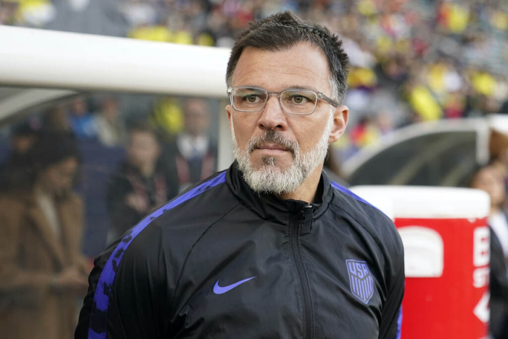 US Hudson Quits Soccer United States interim head coach Anthony Hudson stands near the bench before an international friendly soccer match against Colombia Saturday, Jan. 28, 2023, in Carson, Calif. Hudson quit as interim head coach of the U.S. men's soccer team on Tuesday, May 30, 2023. just two weeks before he was to lead the Americans in the CONCACAF Nations League semifinals. He was replaced by B.J. Callaghan, another holdover from Gregg Berhalter's former staff