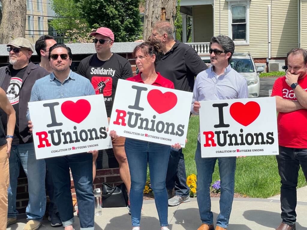 IMG_3578 Union members showing support during a news conference at Rutgers University-New Brunswick on Mon., May 8, 2023