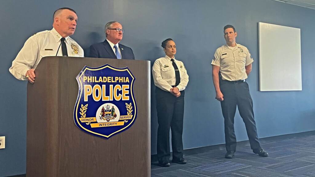 IMG_5060 rev Deputy Commissioner James Kelly, Mayor Jim Kenney, Commissioner Danielle Outlaw and Sgt Eric Gripp give an update on Philadelphia Police Department strategy ahead of summer