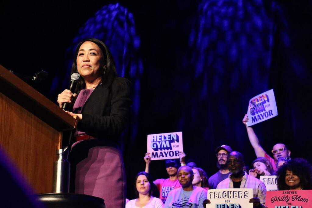 Philadelphia mayoral candidate Helen Gym speaks at a rally Philadelphia mayoral candidate Helen Gym speaks at a rally