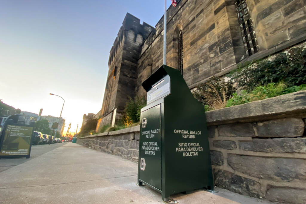 ballotdropbox-easternstate-01 A mail ballot drop box is visible in front of the Eastern State Penitentiary.