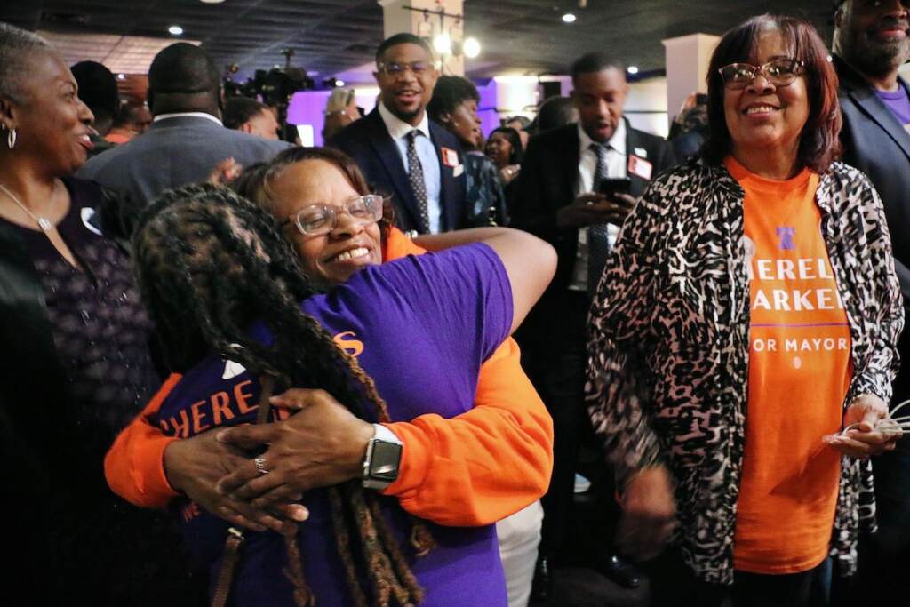 cherelle-parker-hq-5 Cherelle Parker's supporters celebrate at Laborers Local 332 as she pulls ahead in the race for mayor of Philadelphia. (Emma Lee/WHYY)