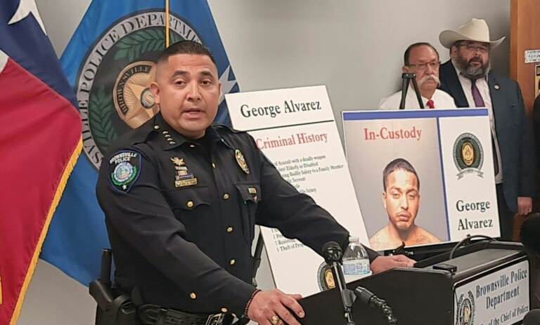 Brownsville Police Chief Felix Sauceda speaks at a news conference in Brownsville, Texas, on Monday