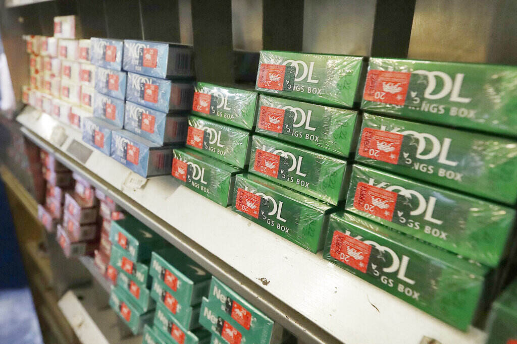Menthol Cigarettes Stacks of menthol cigarettes on a shelf.