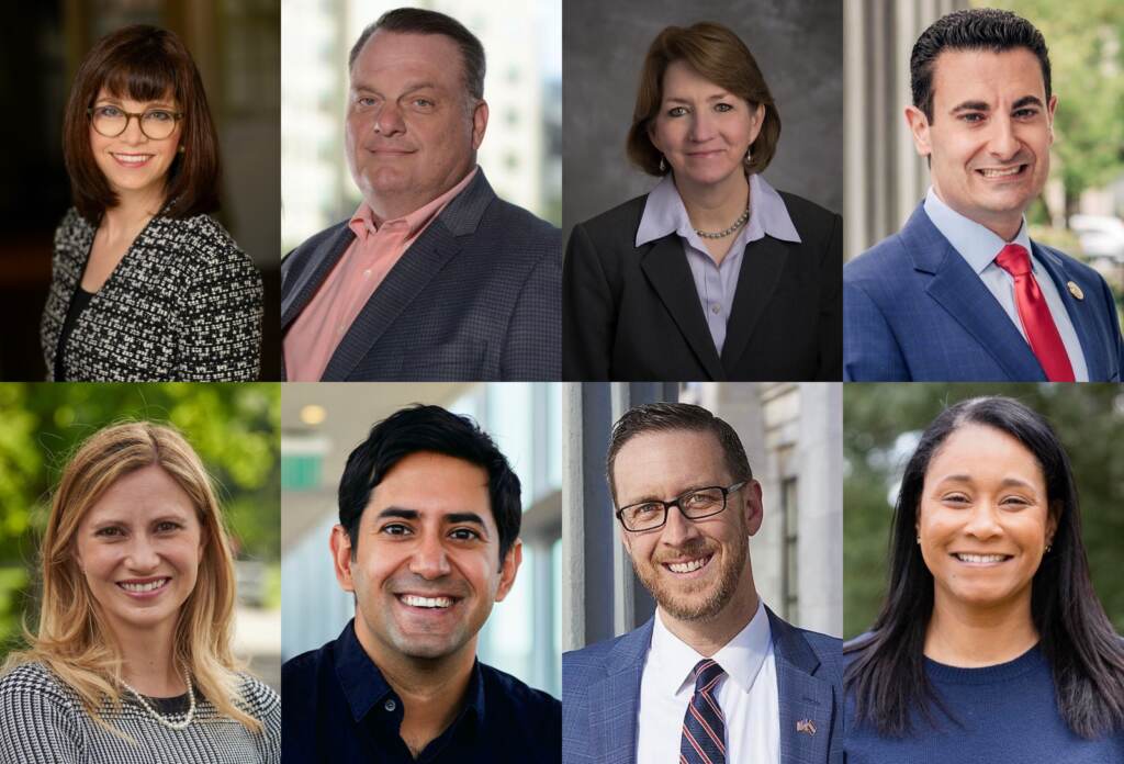 montco-commissioners-race-collage-FINAL-final From top left: headshots of Tanya Bamford, Tom DiBello, Liz Ferry, Joe Gale, Kimerbly Koch, Neil Makhija, Noah Marlier, and Jamila Winder.