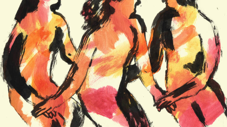 An illustration of 2 women consoling a third woman.