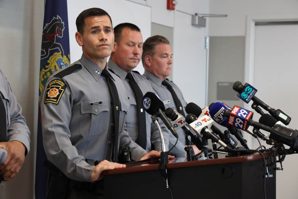 06 05 2023 k paynter state trooper shooting presser krasner outlaw mcshea state police-4 copy Gerard McShea at a podium