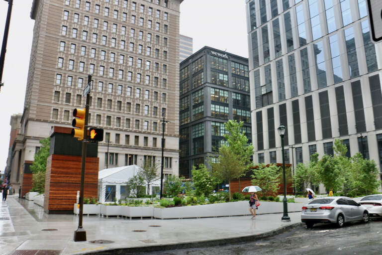 New public space on a city corner.